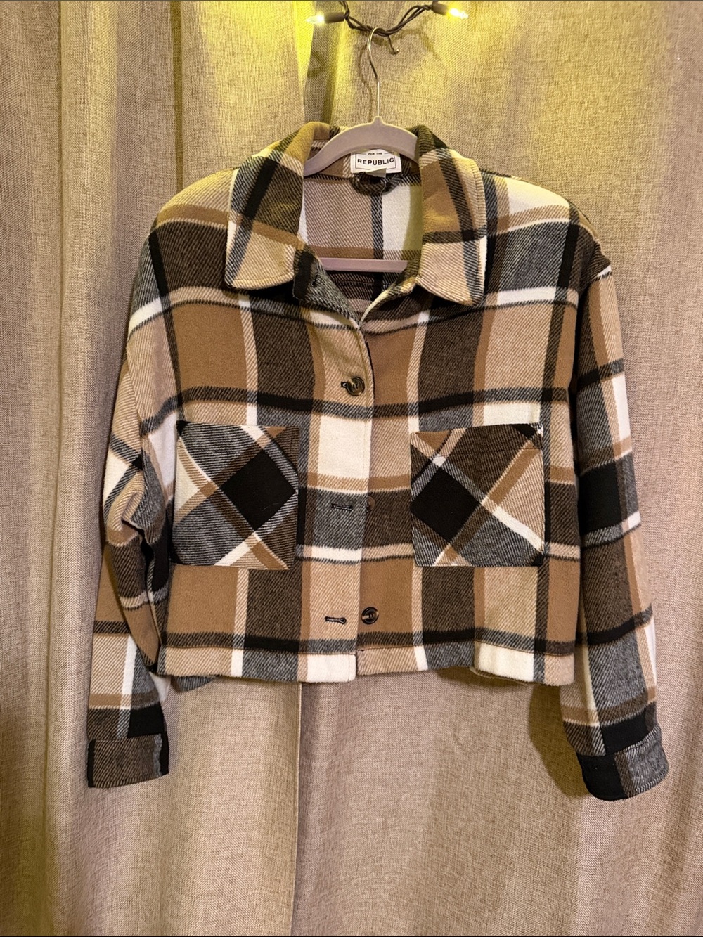 For The Republic Plaid Cropped Jacket in Brown, Black & White
